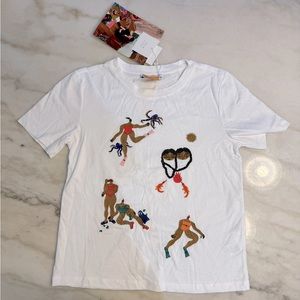 Zara NWT Dina Join Life Embroidered Graphics White T-Shirt - Size Small
